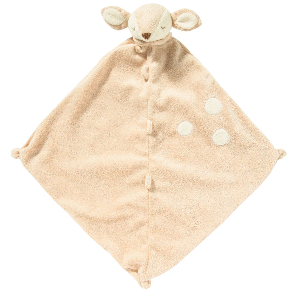 A perfect little security blankie and tagalong for your child. The delicious cashmere-like material is perfect for babies and toddlers to snuggle. Each blankie features a sweet animal head that’s easy to grip. It will bring smiles and comfort to your little napper and will likely become a favorite animal friend to take along on many adventures. Fawn