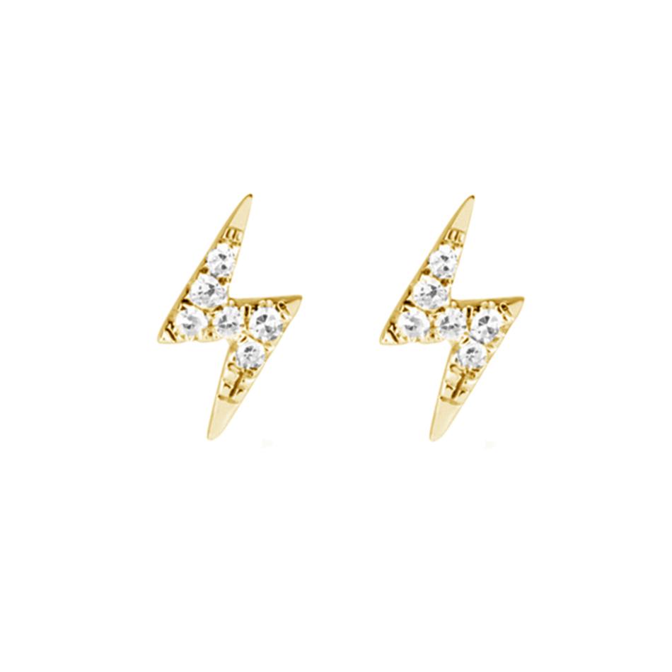 This delicate little lightning bolt earring pair in gold symbolizes power, swiftness and decisiveness. Lightning represents a split-second moment. Use these bolts to harness that energy and charge forward.
gold plated with cubic zirconia stones
extra layer of tarnish resistance

Curated by Mineral and Matter