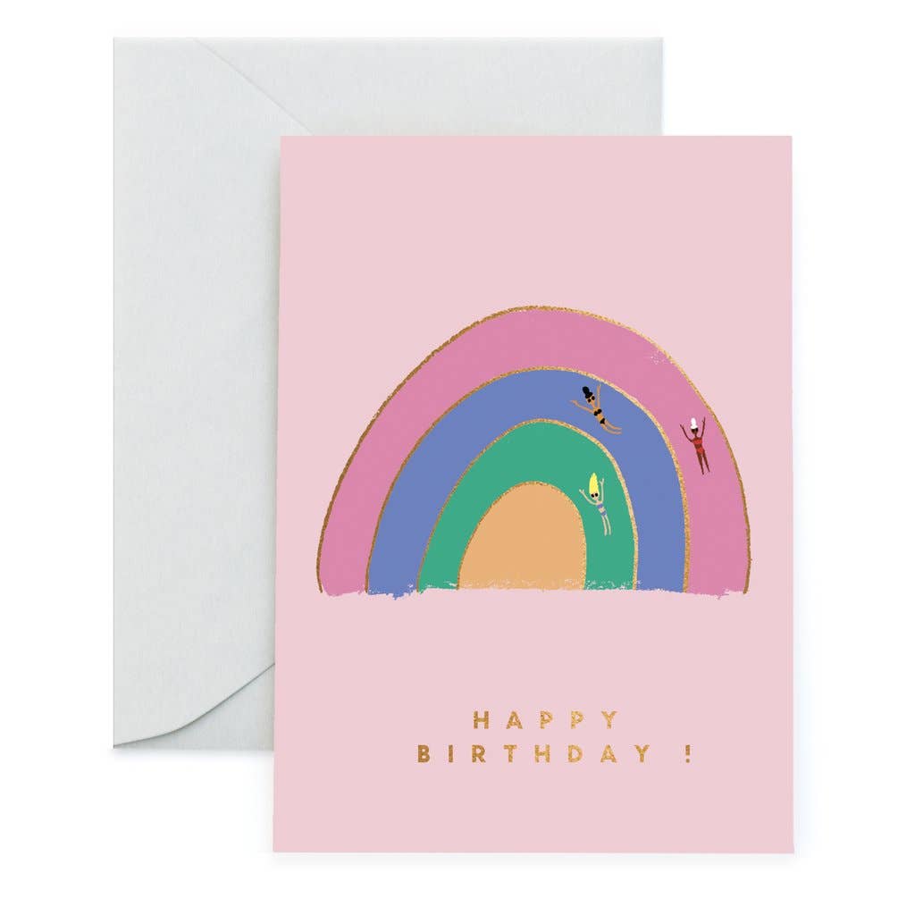 Get ready to party with these RAINBOW PALS! This birthday card is sure to make anyone's day brighter. Perfect for that special someone who loves rainbows and fun surprises.   •Foil Stamped   •A2 Size - 4.25 x 5.5 inches with foil embellishments.