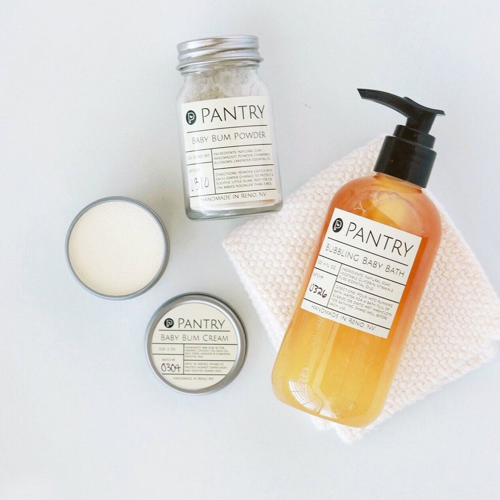 Baby + Mama - Pantry Products&nbsp;  * Baby Bum Cream&nbsp;  * Bubbling Baby Bath  * Nursing Salve  * Tummy Cream