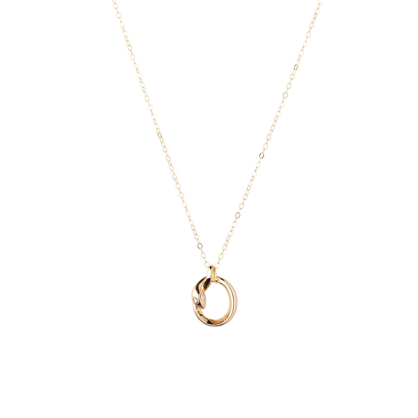 Ouroboros Snake Charm on Gold Filled Chain Necklace