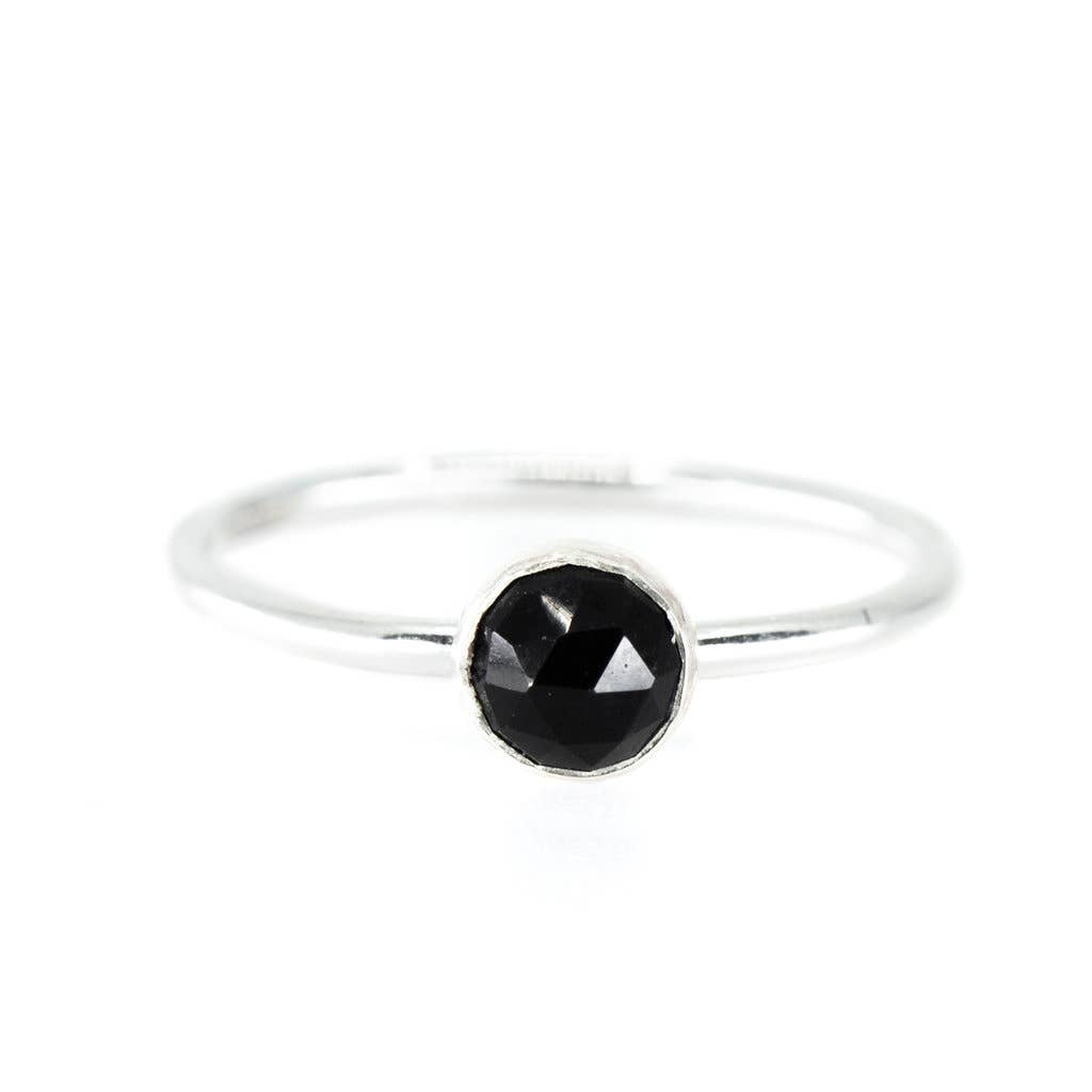 Medium Onyx Stacking Ring in Silver