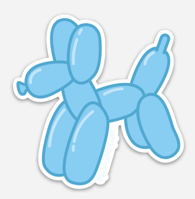 BLUE Balloon Dog Vinyl Sticker - Public School Paper Co.  Use these stickers  to jazz up water bottles, lockers, laptops...anything!  Average Size: 2"-3" wide
