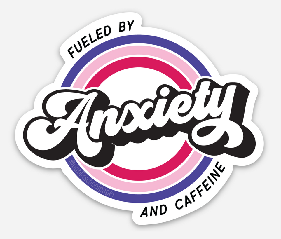 Anxiety & Caffeine Vinyl Sticker- Public School Paper Co.  Use these stickers  to jazz up water bottles, lockers, laptops...anything!  Average Size: 2"-3" wide