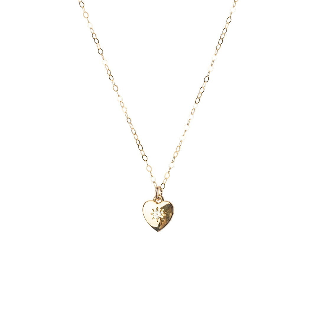 Dainty Heart Necklace with a CZ Star Center Goldfill Chain