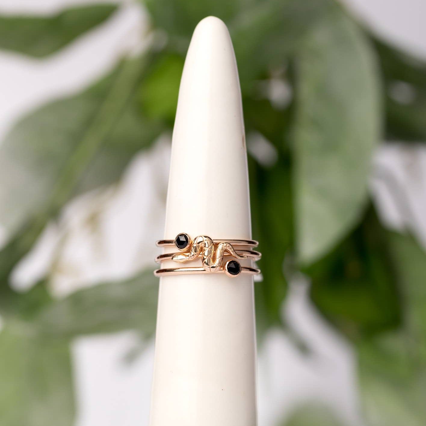 Tiny Black Spinel Ring Goldfill Ring Protection Ring