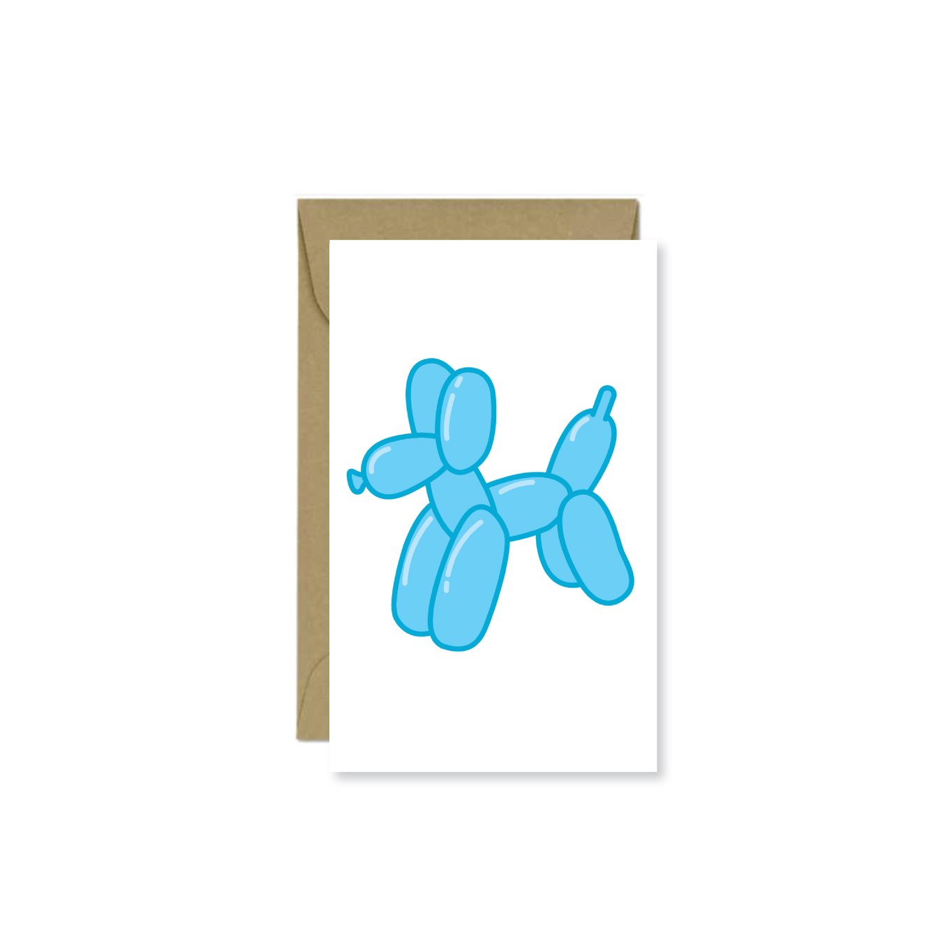 Balloon Dog Mini Card   Size: 2" x 3.5" (folded) Folded Card Blank Inside Includes one brown Kraft envelope. Looks like a dog made out of balloons.