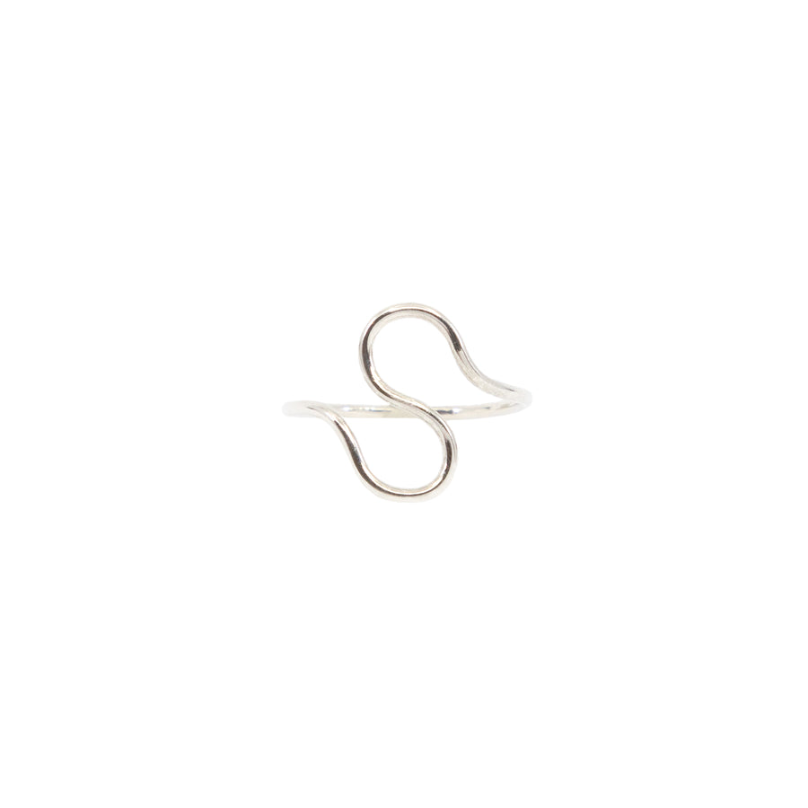 Squiggle Ring Curve Band Statement Ring - Silver