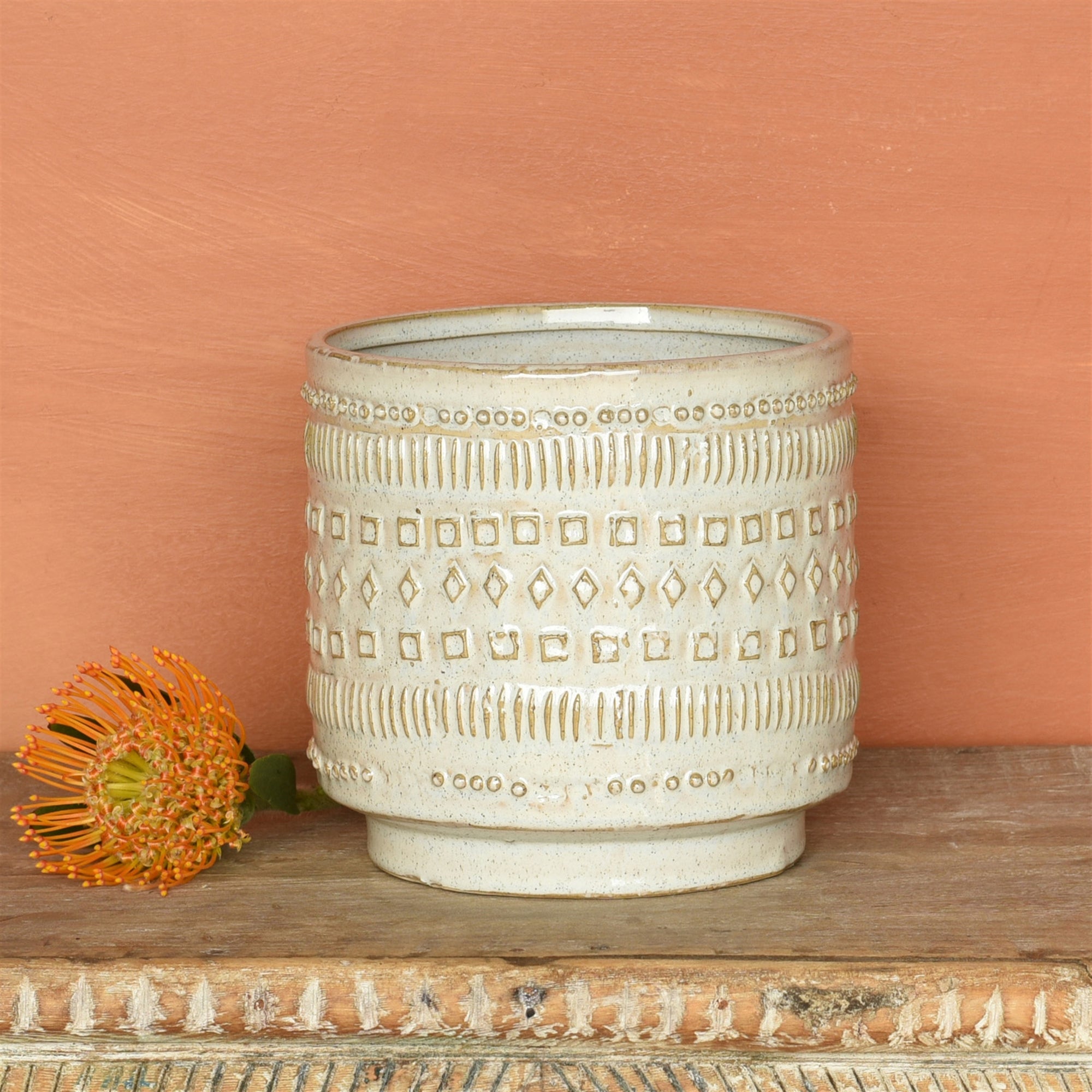Peru Cachepot, Ceramic - Lrg - White