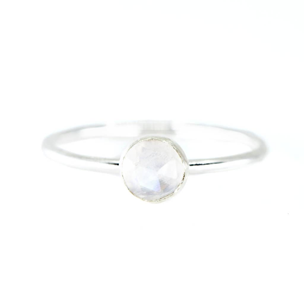 Medium Moonstone Stacking Ring in Silver