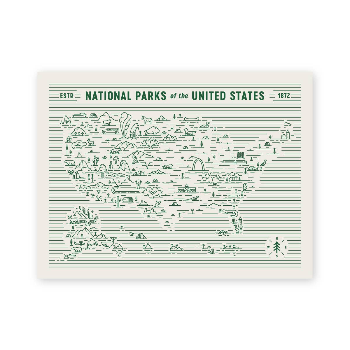 National Parks Map 18x24 Screen Print
