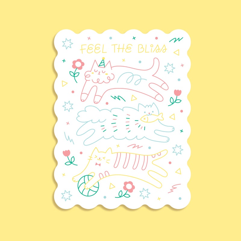 Feel The Bliss, 3 Cats- Sun Catcher- Sticker