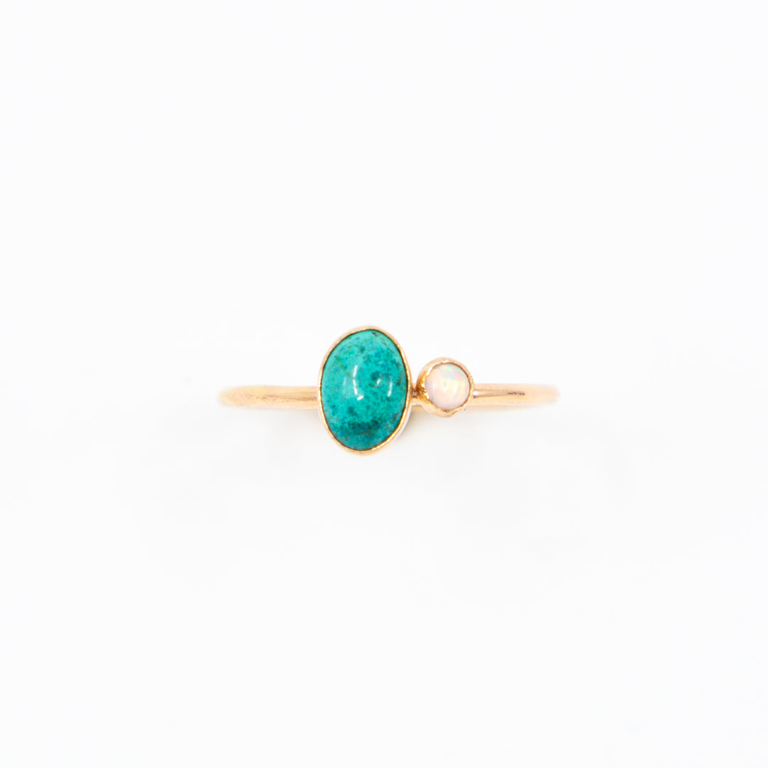 Duo Chrysocholla and Opal Ring Intuition Ring Peace Stone - Goldfill