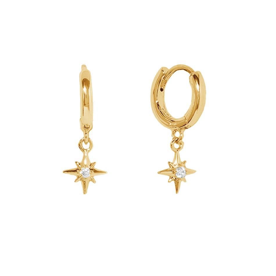 Named from the latin word meaning "a burning constellation's brightest star", the sirius huggies adds a certain shine to your everyday jewerly.&nbsp;

925 sterling silver with gold plating
extra layer of tarnish resistance
Available in regular hoop thickness or a thinner hoop style, dangles are the same.

Curated by Mineral and Matter