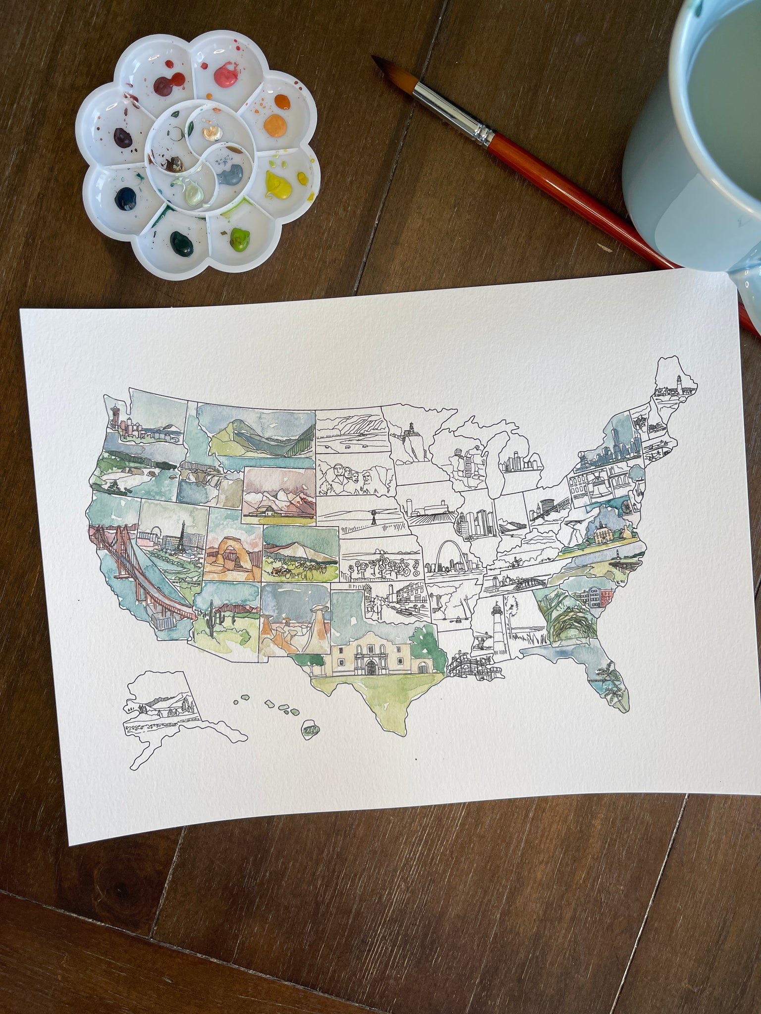 USA Map DIY Watercolor Kit