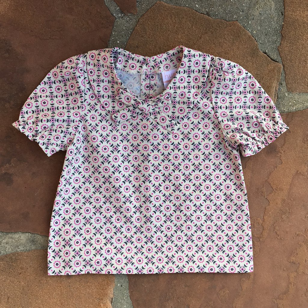 The Sylvie Peter Pan Collar Top - Wallpaper Blue & Pink  - SALE