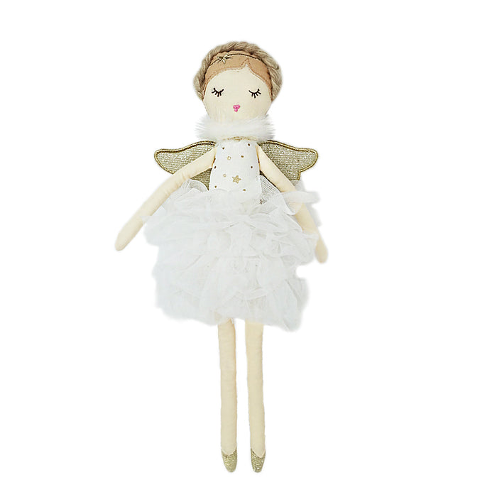 Meet Adele, the angel doll, your little one's new best friend! This elegant, stuffed doll is unbelievably soft and designed with exquisite detail, making her the perfect gift for any little girl. Stuffed doll is crafted from 100% polyester for softness and durability Measures 15 in  Spot clean only.  Gold Color