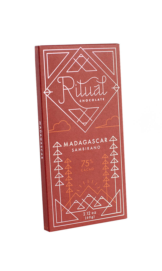 Madagascar, Sambirano, 75% Cacao- The "gateway chocolate" for non-believers. Unbelievably fruity and nutty thanks to unique terroir. Made with organic cacao from Bertil Akesson's farm in the Sambirano Valley in Northern Madagascar. The region is known for producing cacao rich with notes of citrus. Tasting Notes: Raspberry, Citrus & Peanut