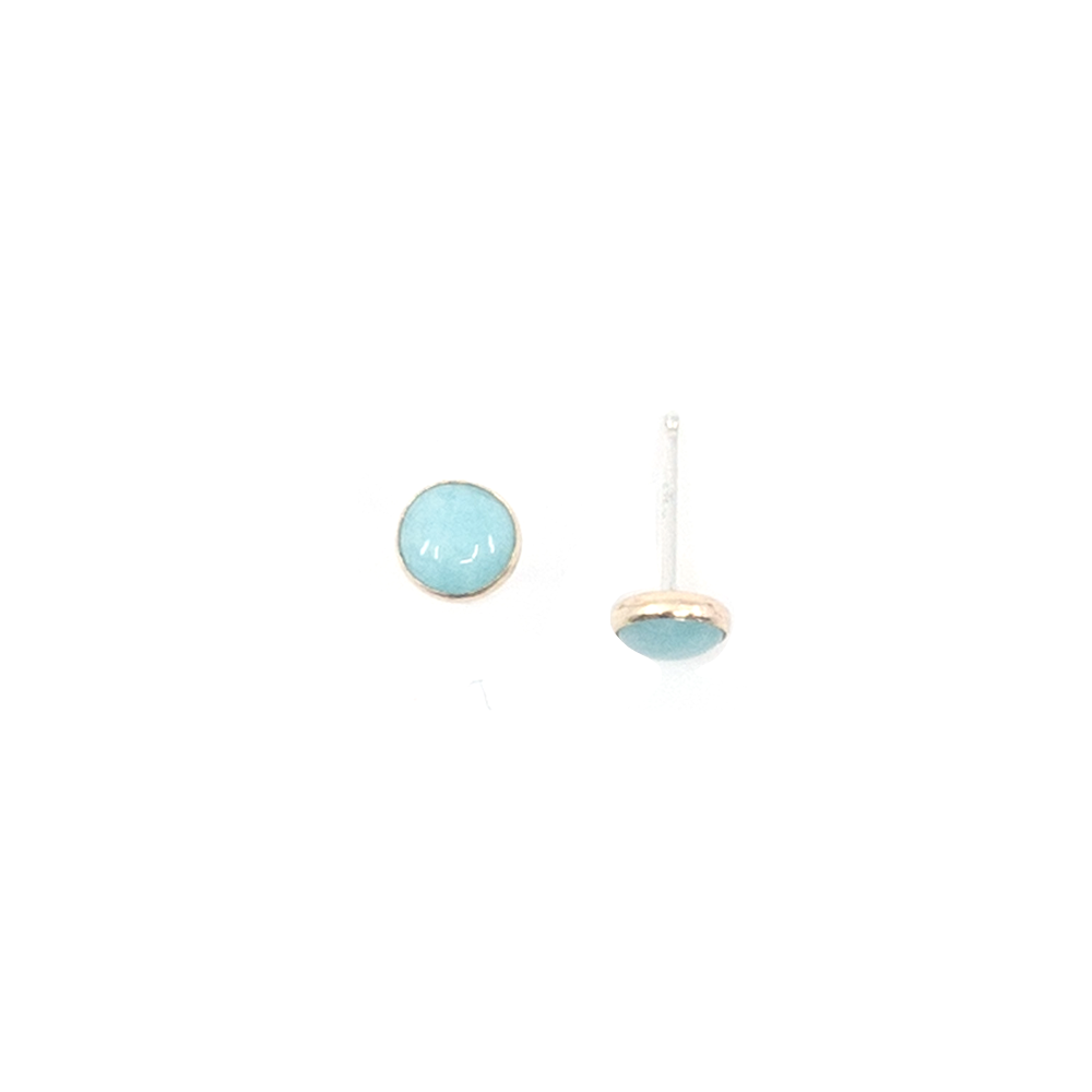 Medium sized stud earrings with sterling silver posts.  Polished finish 6mm amazonite stone 14k goldfill or sterling silver metal, sterling silver earring posts, soldered