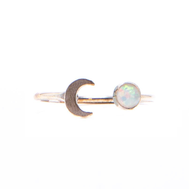 Luna Opal Ring Lunar Moon Phases Ring Silver Moon Ring Sterling Silver