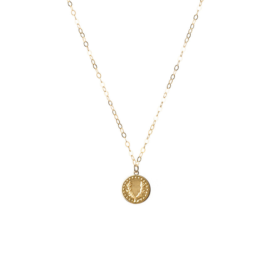 Greek Coin Laurel Wreath Necklace on Gold filled Chain