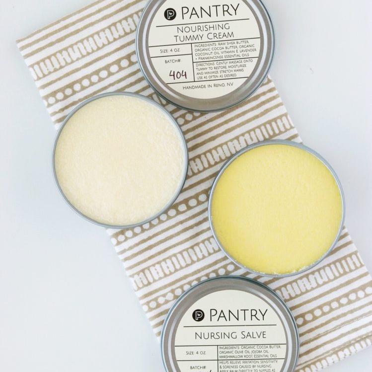 Baby + Mama - Pantry Products&nbsp;  * Baby Bum Cream&nbsp;  * Bubbling Baby Bath  * Nursing Salve  * Tummy Cream