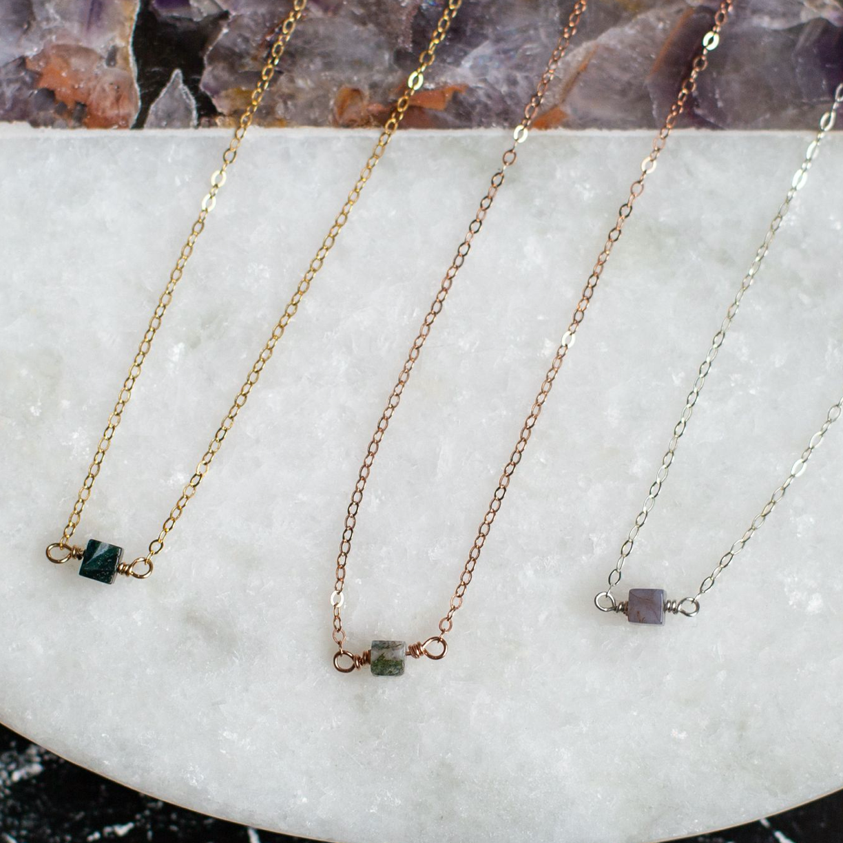 Square Stone Necklace - India Agate