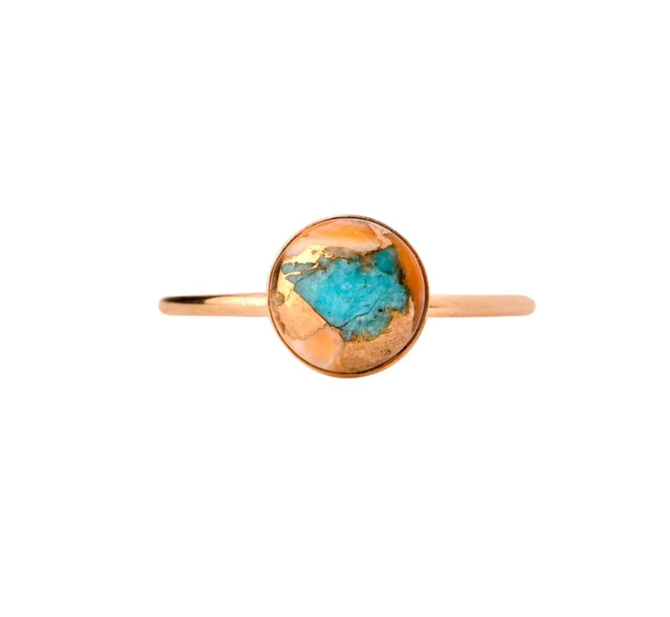 Large Oyster Turquoise Ring Orange Turquoise Real Stone Ring - Goldfill