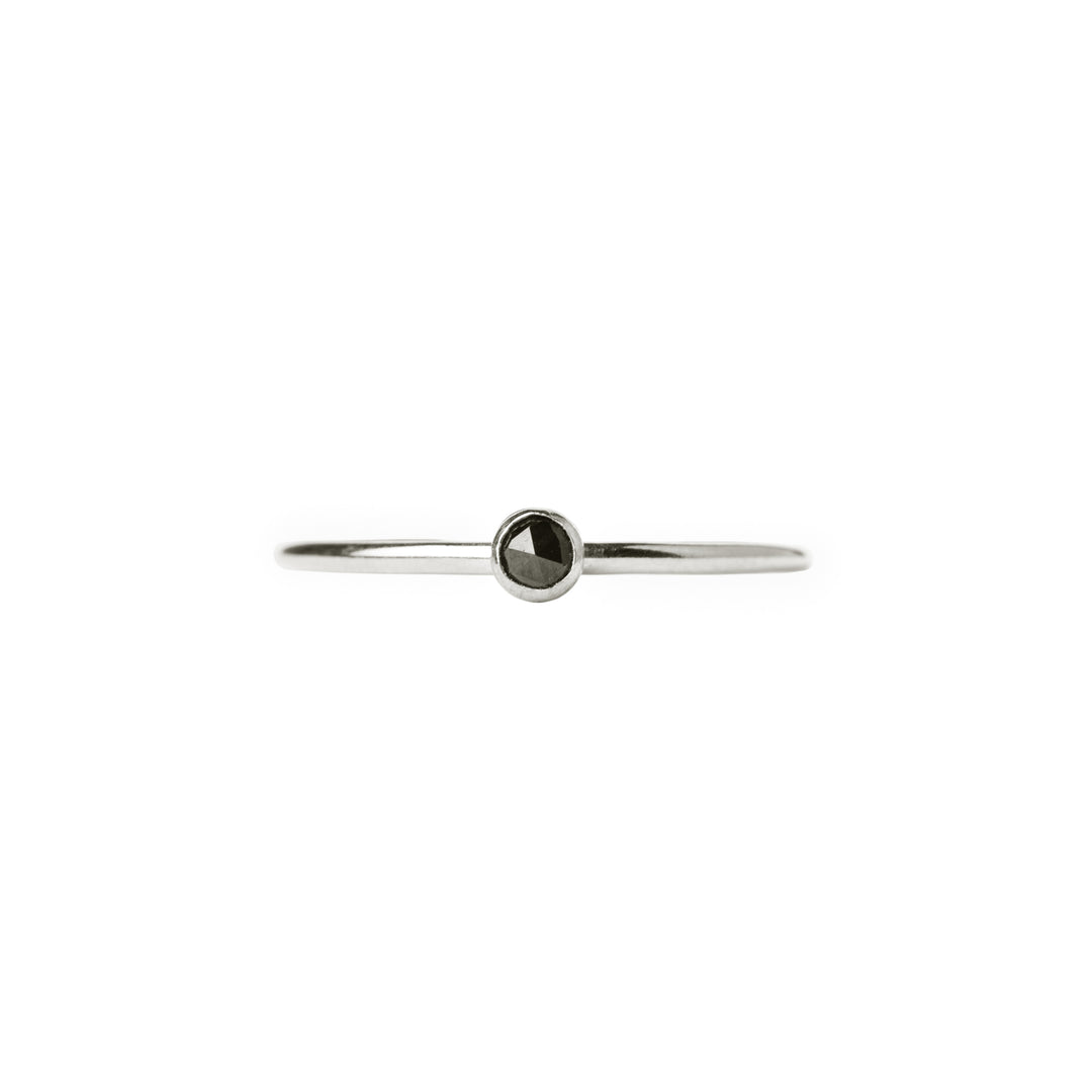 Tiny Black Spinel Ring Silver Ring Faceted Stone Ring