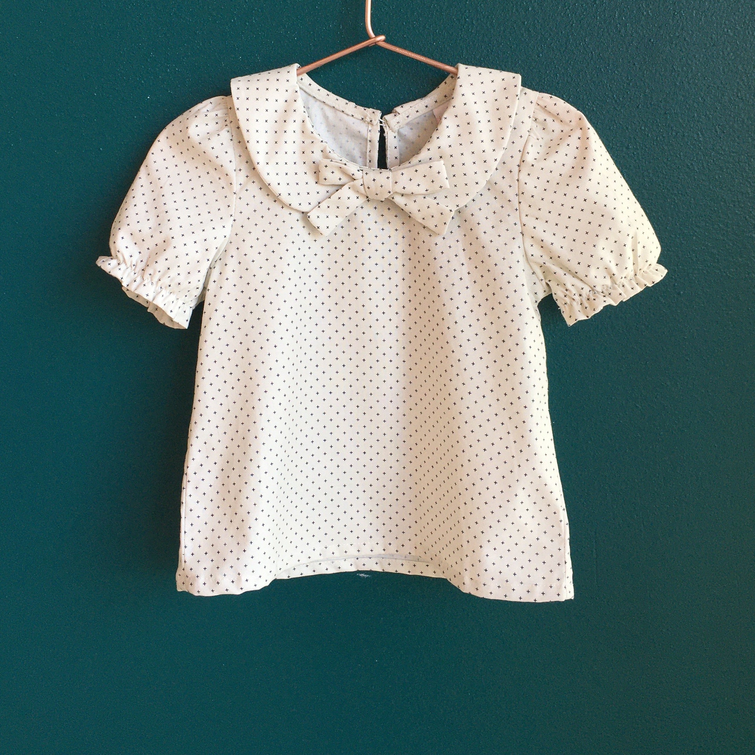 The Sylvie Peter Pan Collar Top - Cream With Navy Plus Signs - SALE