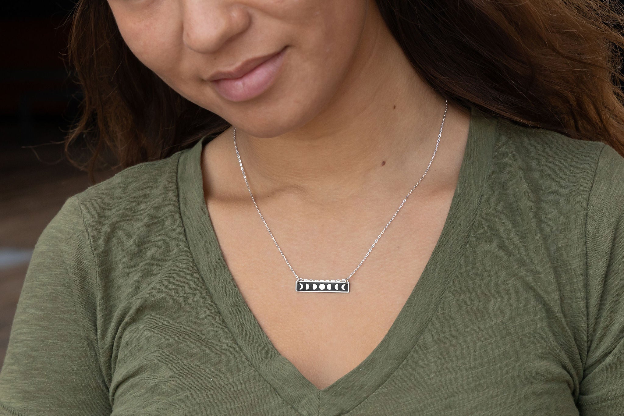 Moon Phases Horizontal Bar Necklace - The Bearded Jeweler