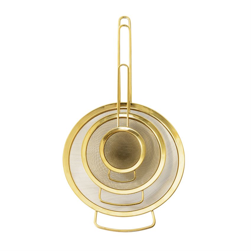 Stainless Steel Strainers, Gold Finish - Set of 3