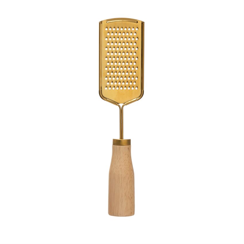 Standing Stainless Steel Grater with Wood Handle, Gold Finish