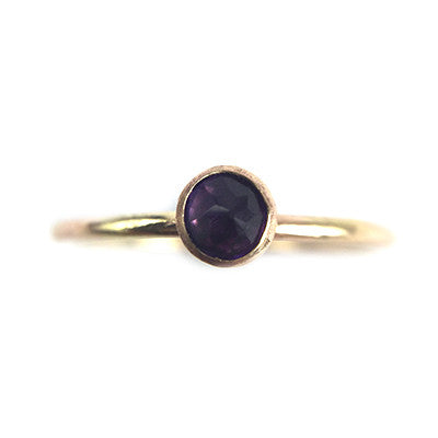 Small Amethyst 14k Goldfill Faceted Stone Dark Purple Ring - Goldfill