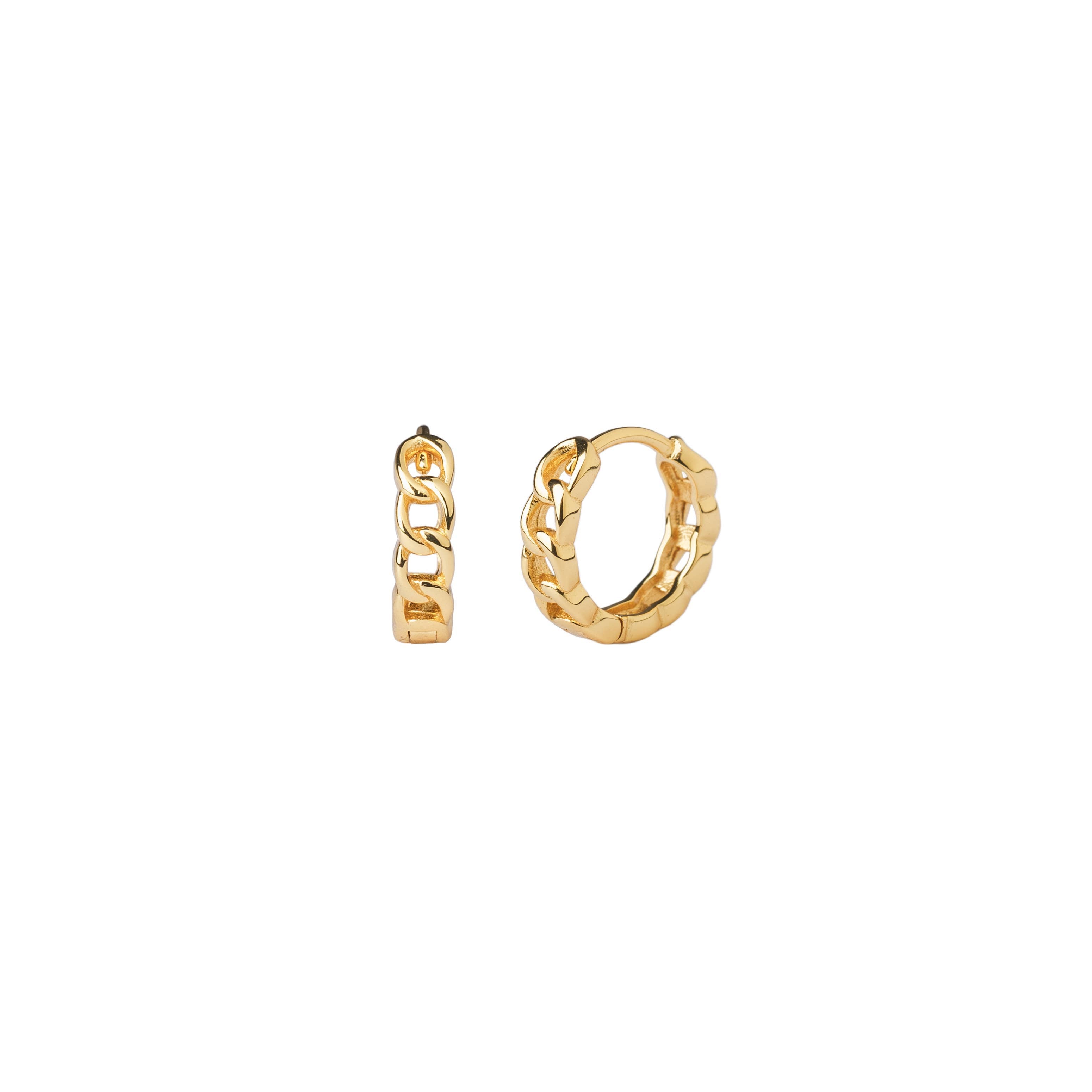 Chain Link Huggie Hoop Earrings Cuban Link: Silver
