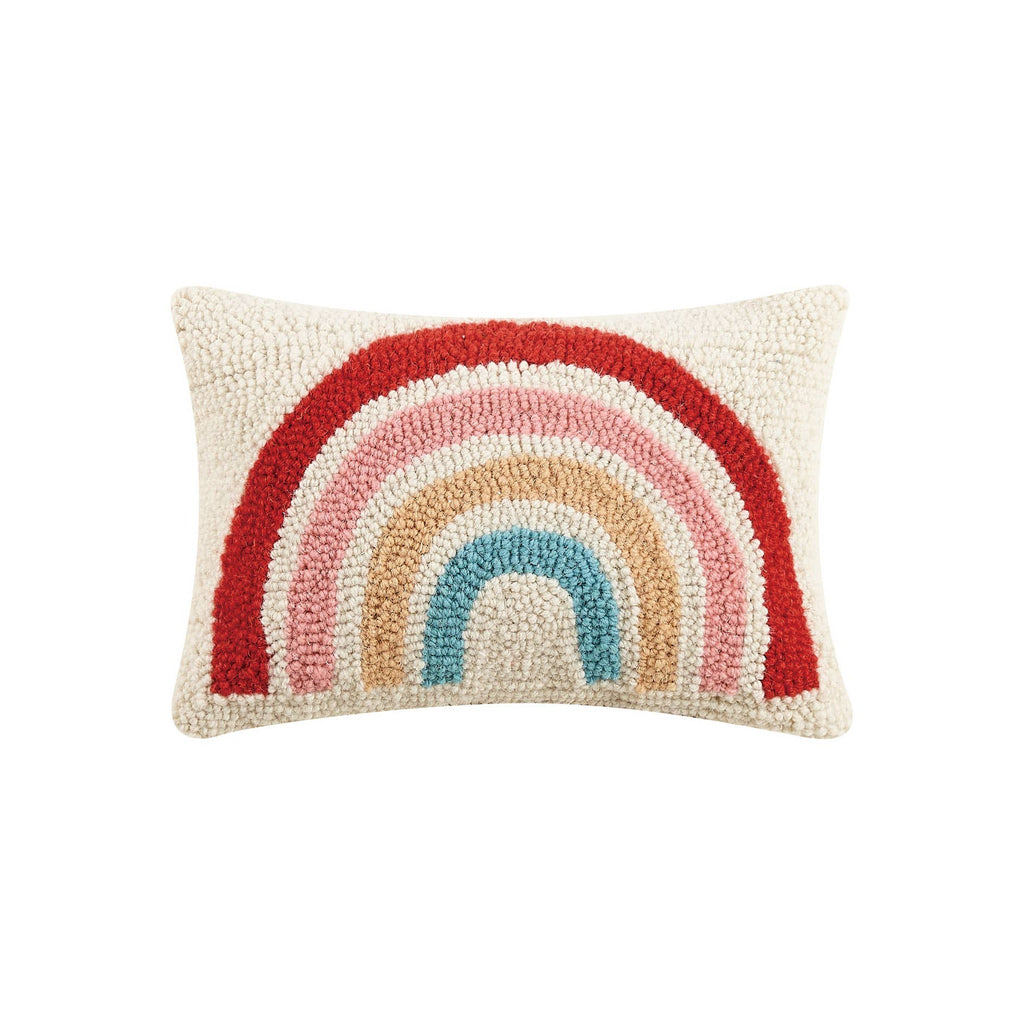 "Add some playful color to your space with our Rainbow Hook Pillow. This quirky pillow brings a touch of whimsy and comfort to any room. Get hooked on its unique rainbow design now!"