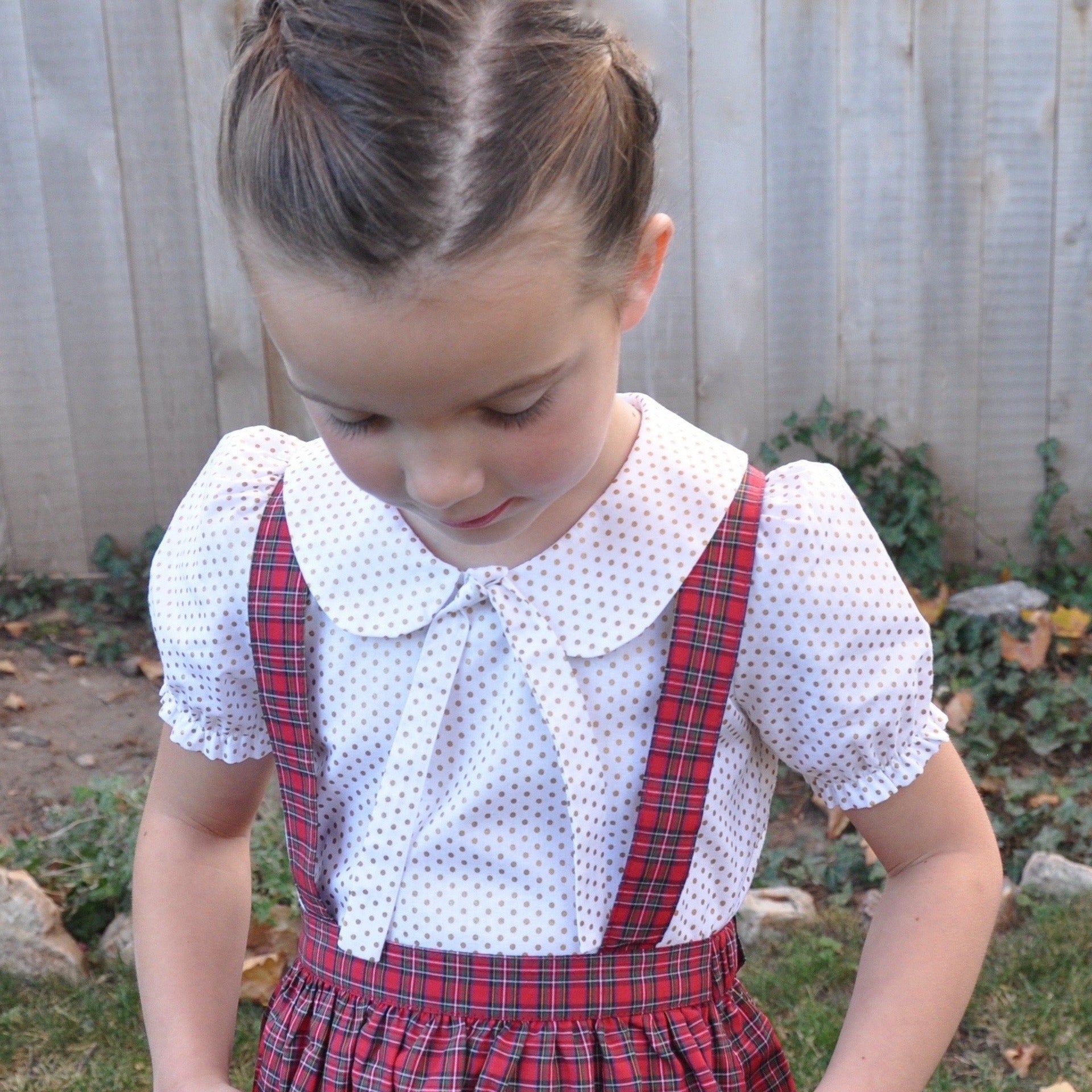 The Sylvie Vintage Shirt- Shimery Gold Polka Dots  - SALE