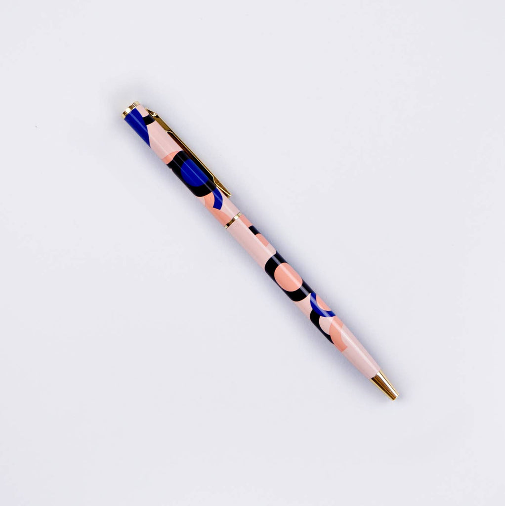 Make writing a little more fabulous with this printed metal pen with real gold plated trim. It has a fine ball point and black ink.