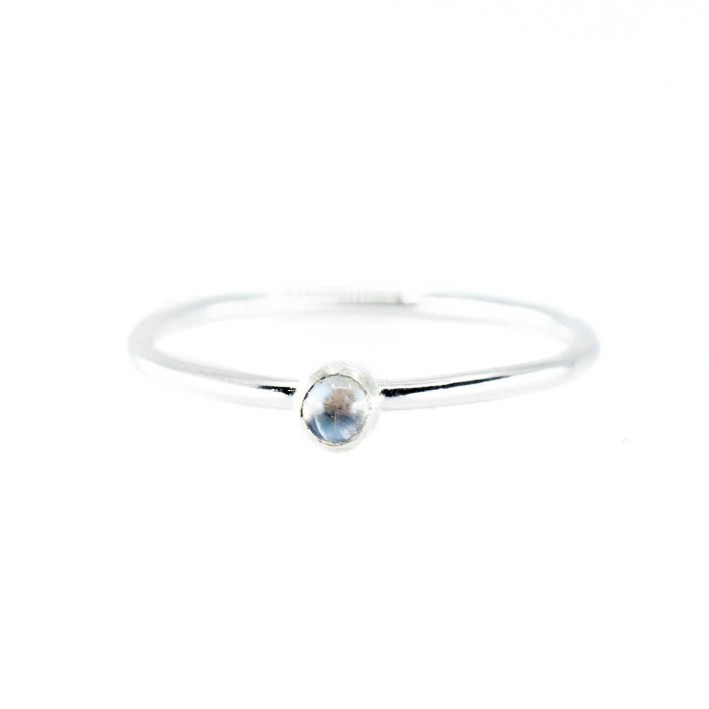 Mini Moonstone Stacking Ring in Silver