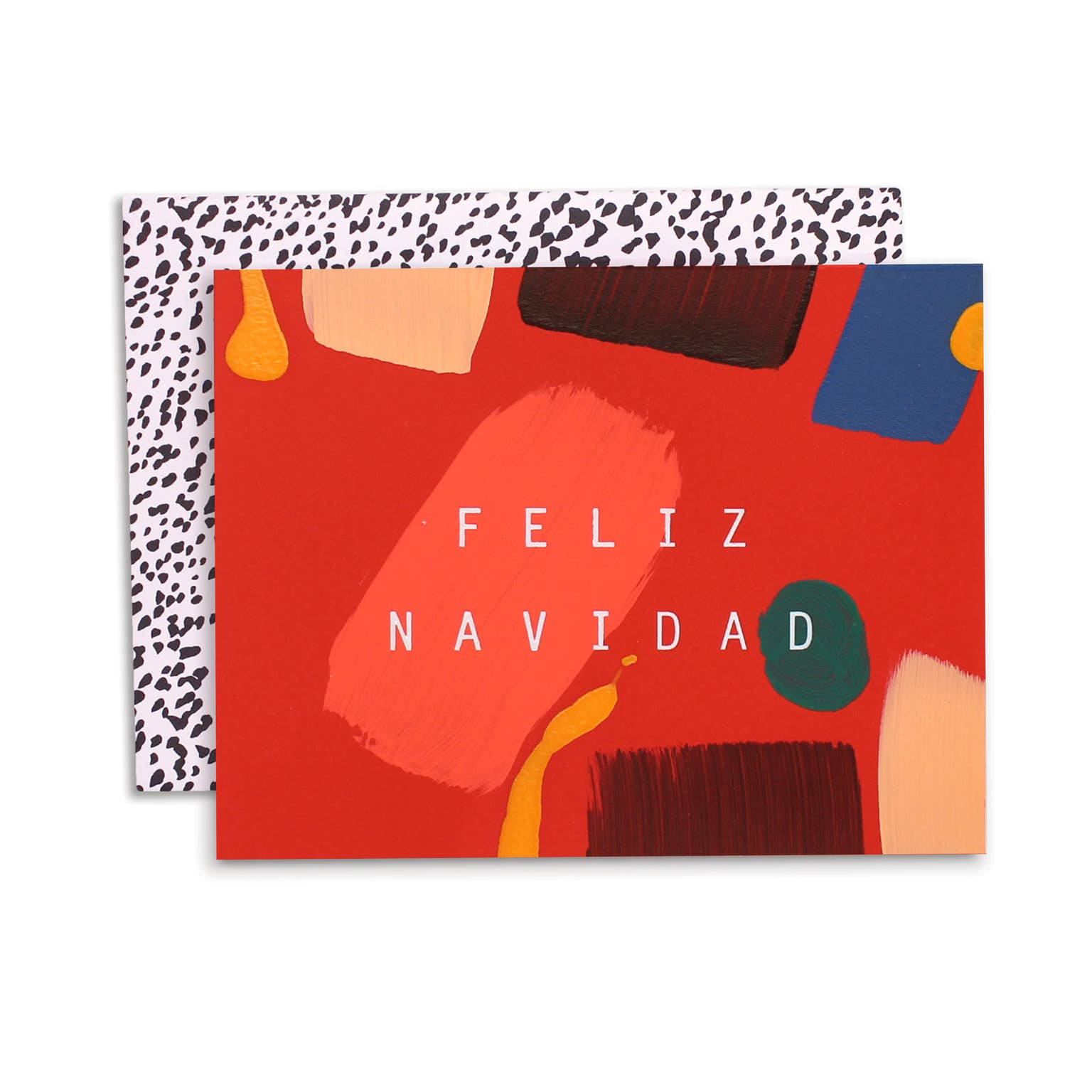 Feliz Navidad - Holiday Greeting Card. Hand painted folded card with white foil.    Card Size  5.5 x 4.25" flat card.