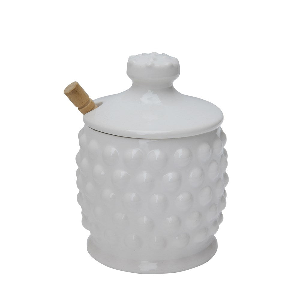 White Honey Jar with Honey Dipper