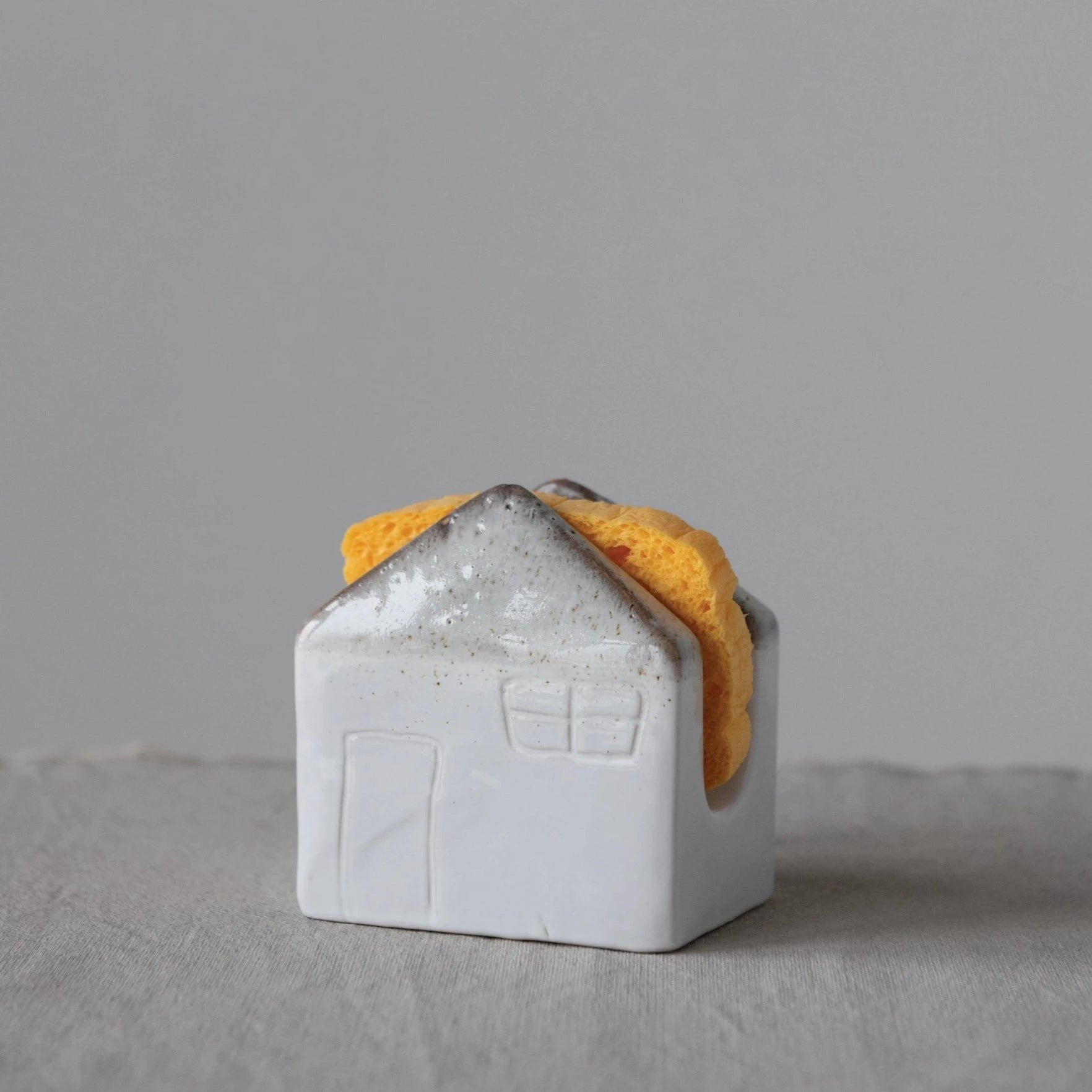 Stoneware House Sponge Holder with Glaze