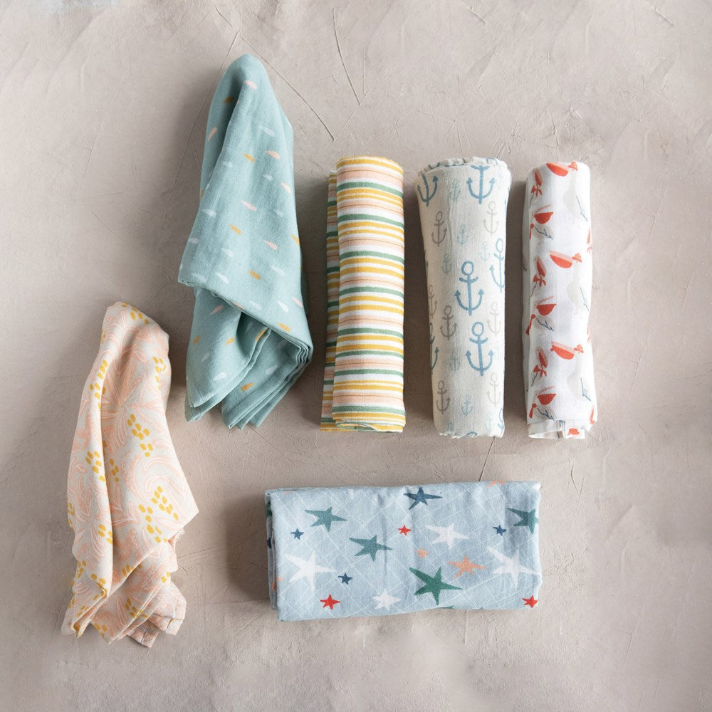 Square Cotton Printed Baby Swaddle - 6 Styles