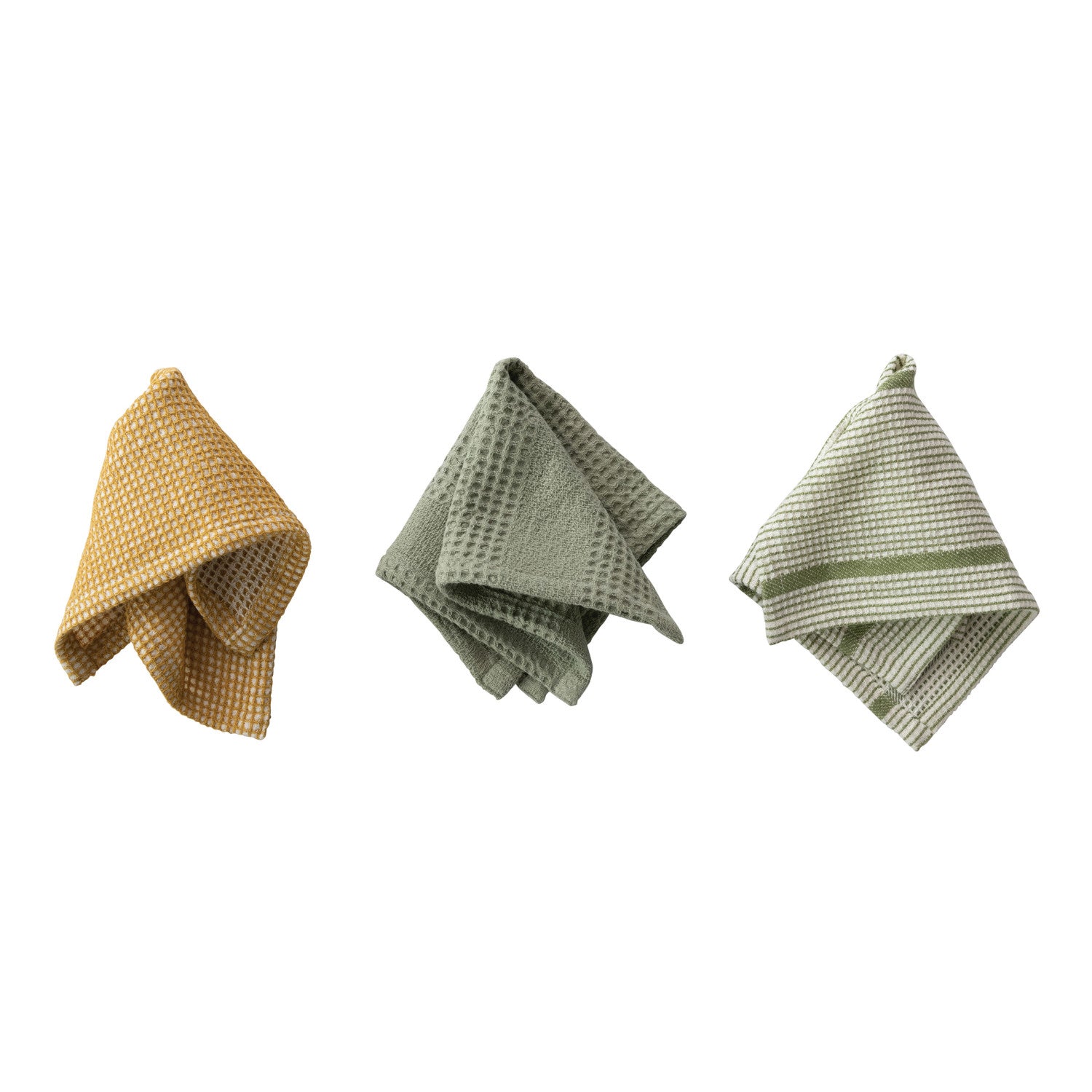 Cotton Waffle Weave Dish Cloths w/ Loop - Set of 3 in Bag