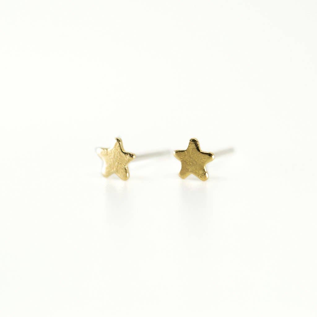 Tiny Star Stud Earrings in Brass