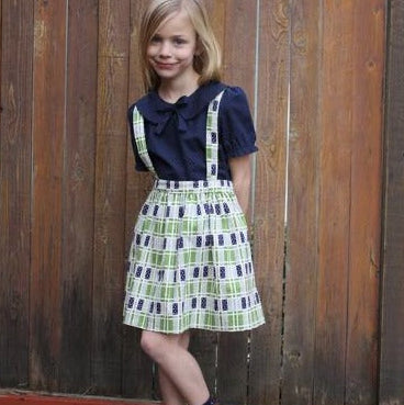 The Sylvie Peter Pan Collar Top - Dark Blue w/ White Dots- SALE
