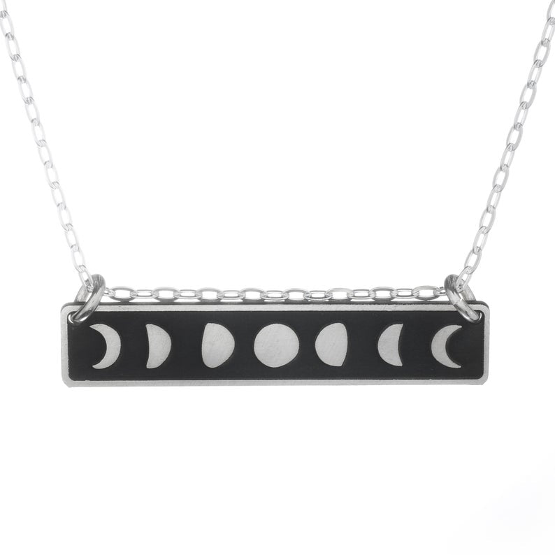 Moon Phases Horizontal Bar Necklace - The Bearded Jeweler