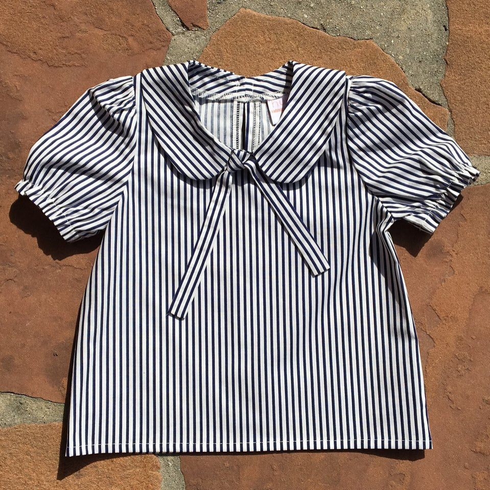 The Sylvie Peter Pan Collar Top - Navy Stripes  - SALE