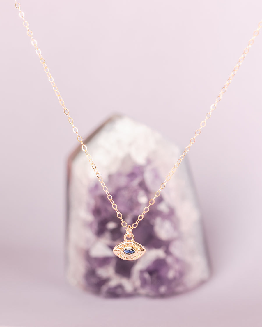 Mineral and Matter Evil Eye Tiny Charm Blue CZ Necklace