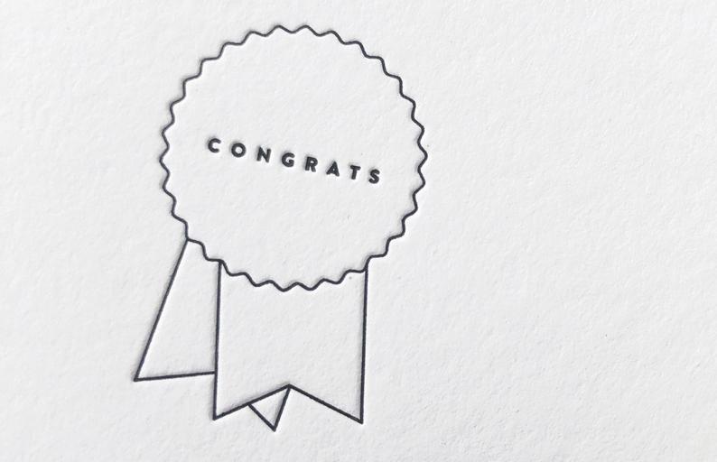 Congrats Badge Icon Letterpress Greeting Card